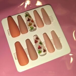 Fall leaves ombre Luxury Press On Nail Set preset SIZE MEDIUM LONG COFFIN